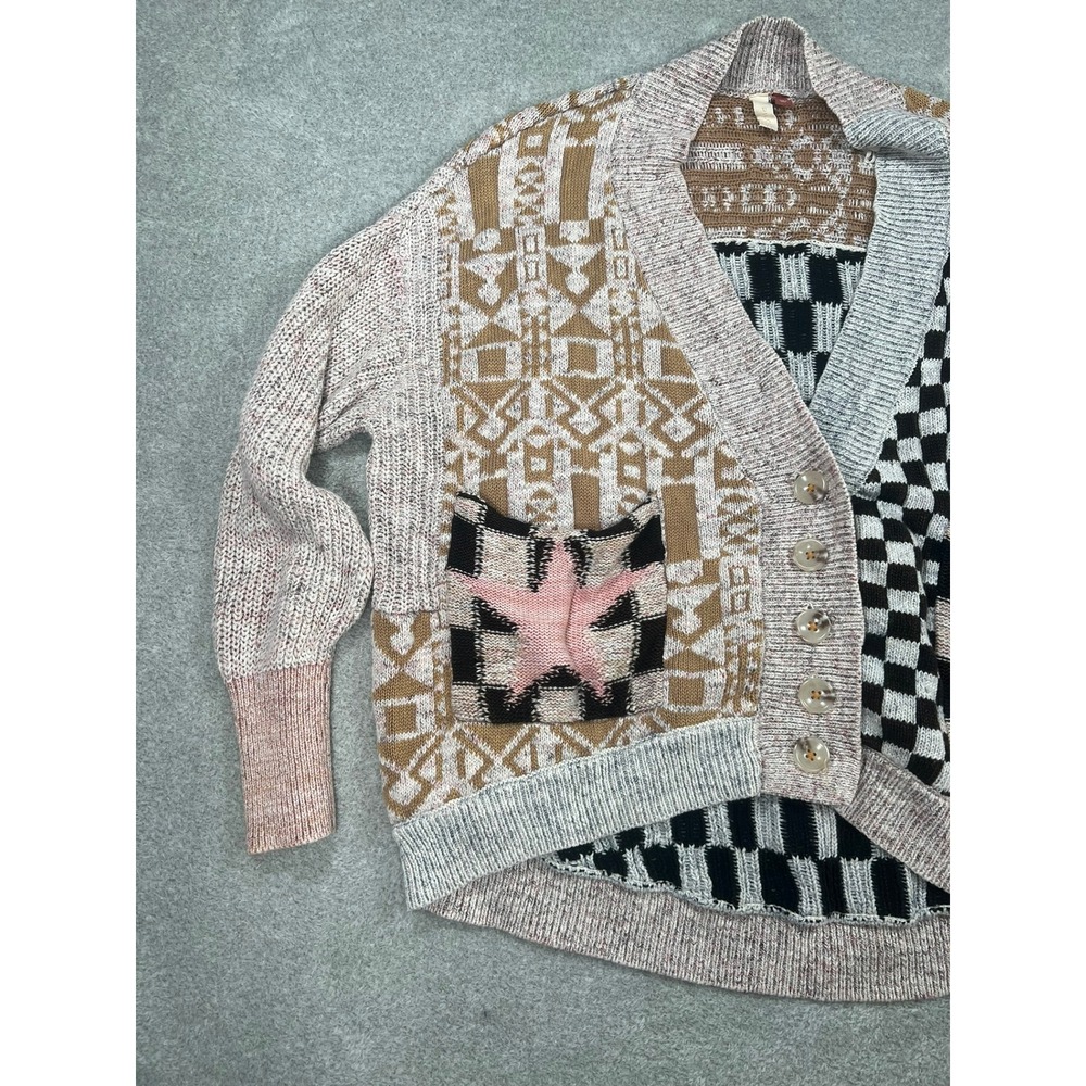 Pilcro Mash Up Sweater Cardigan Anthropologie Mix Patchwork Star Checkerboard S - Picture 8 of 12